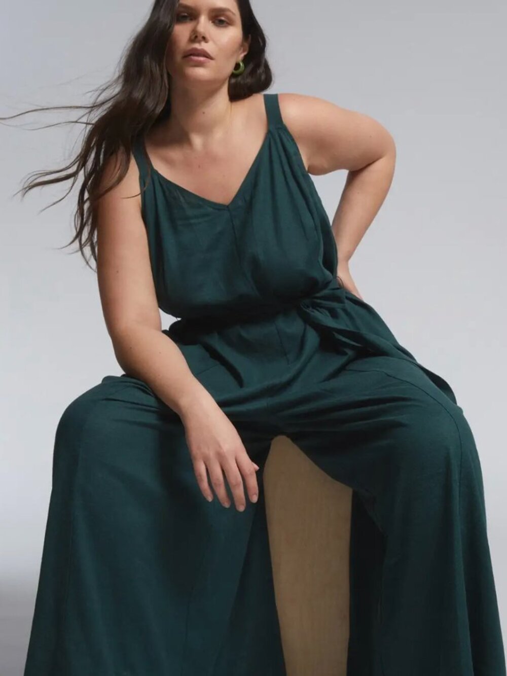 Universal Standard Promenade Linen Blend Wide Leg Jumpsuit Sea Moss Green M 18